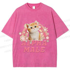 Unisex Alpha Male Cat Meme Printed Washed Tee