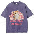 Unisex Alpha Male Cat Meme Printed Washed Tee