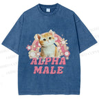 Unisex Alpha Male Cat Meme Printed Washed Tee
