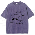 Unisex I Will Bite You Goose Printed Washed Tee