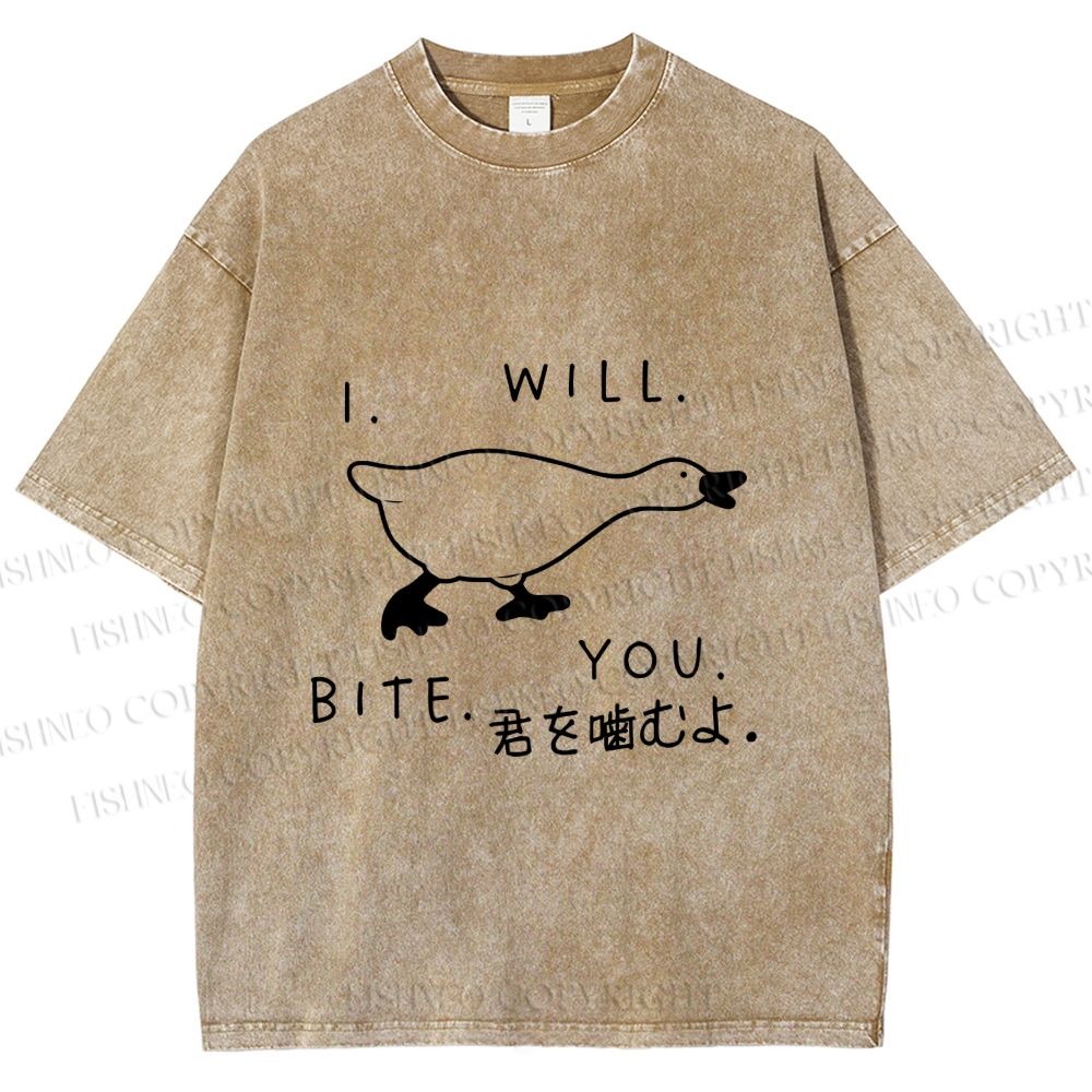 Unisex I Will Bite You Goose Printed Washed Tee