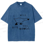 Unisex I Will Bite You Goose Printed Washed Tee