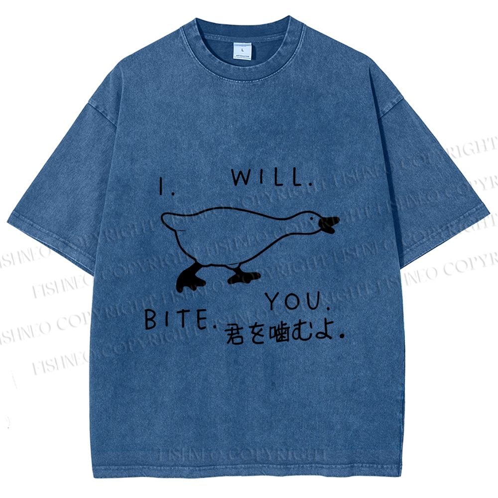 Unisex I Will Bite You Goose Printed Washed Tee