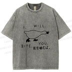 Unisex I Will Bite You Goose Printed Washed Tee