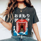 Unisex Japanese Art Wave Printed Washed Tee