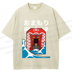 Unisex Japanese Art Wave Printed Washed Tee