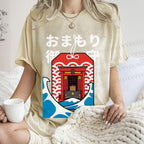 Unisex Japanese Art Wave Printed Washed Tee