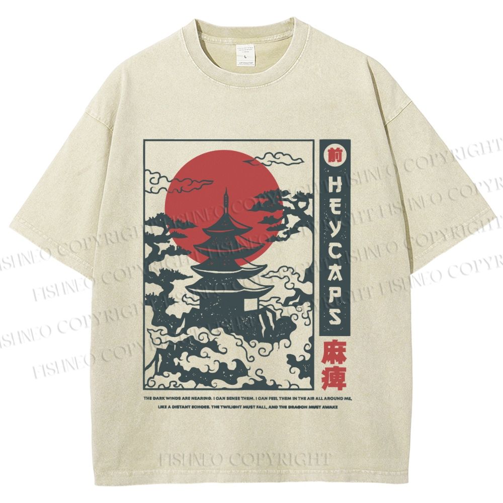 Unisex Japanese Art Printed Washed Tee