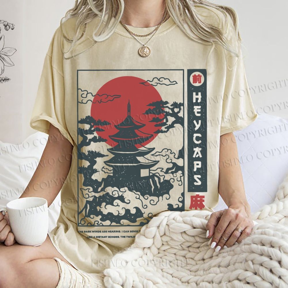Unisex Japanese Art Printed Washed Tee