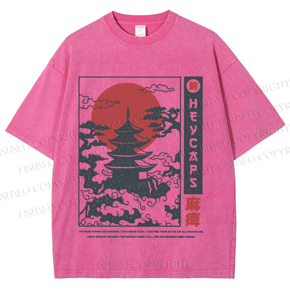 Unisex Japanese Art Printed Washed Tee