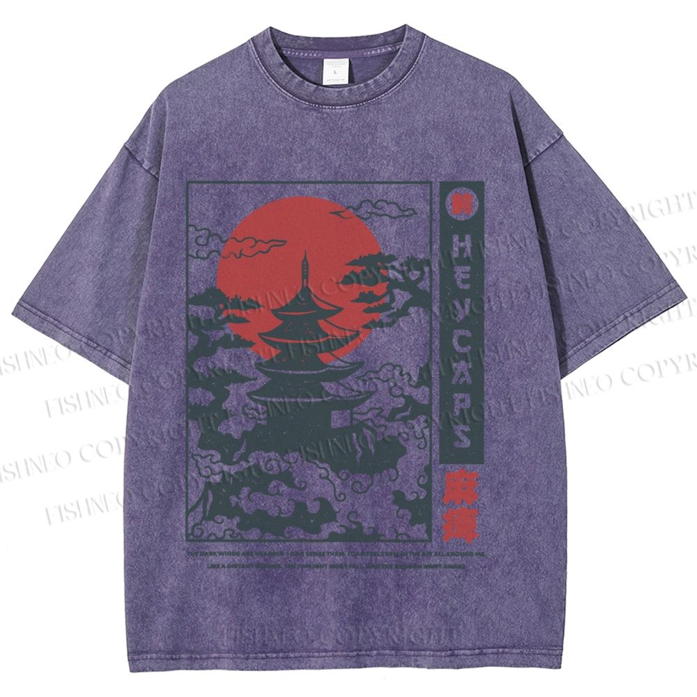 Unisex Japanese Art Printed Washed Tee
