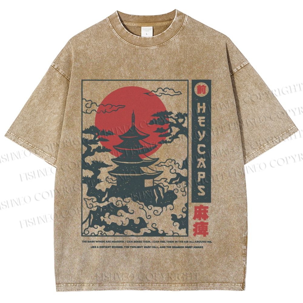 Unisex Japanese Art Printed Washed Tee