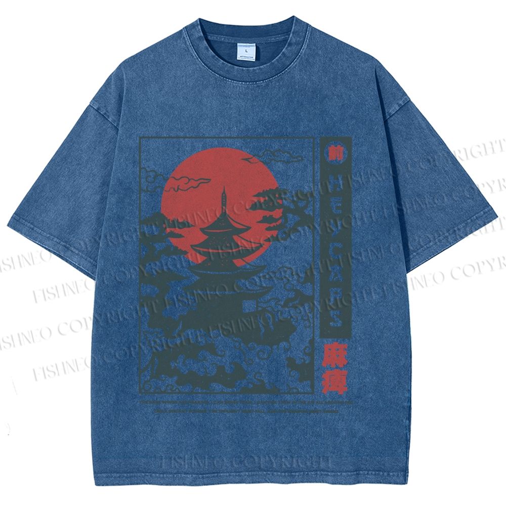 Unisex Japanese Art Printed Washed Tee