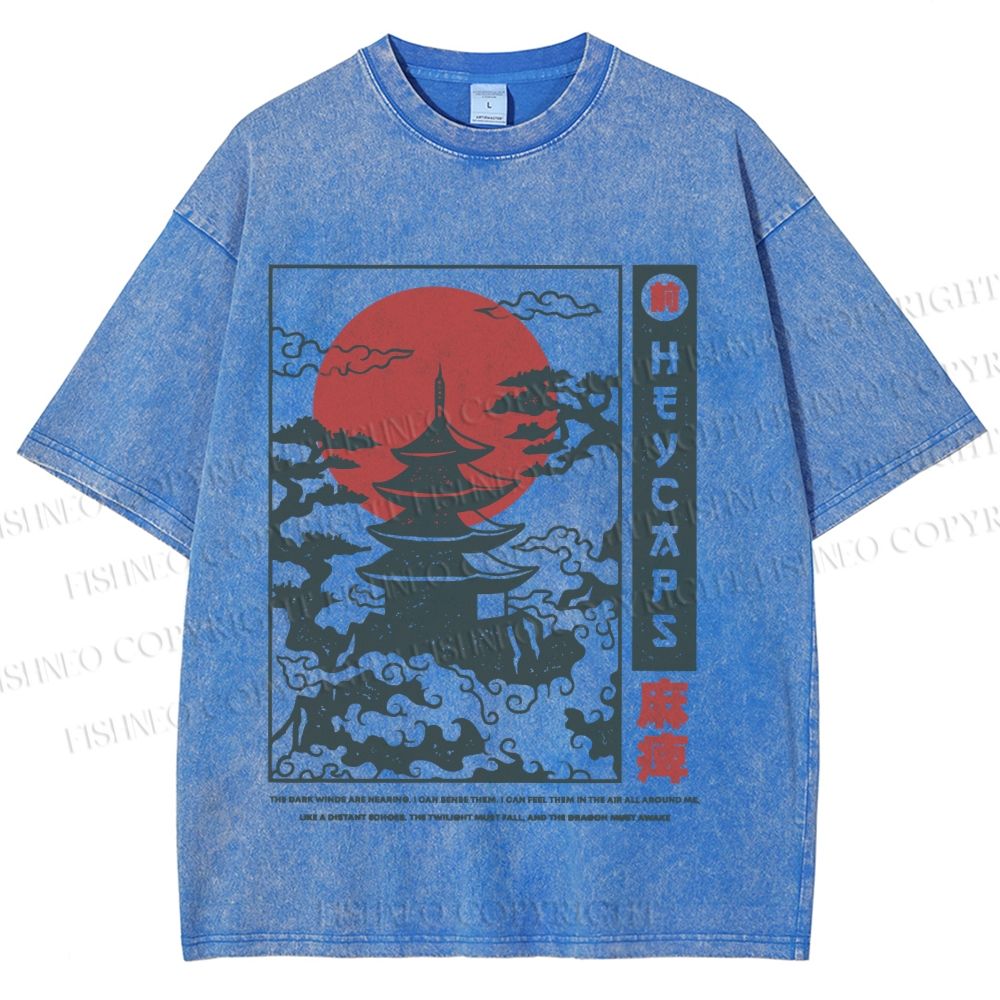 Unisex Japanese Art Printed Washed Tee