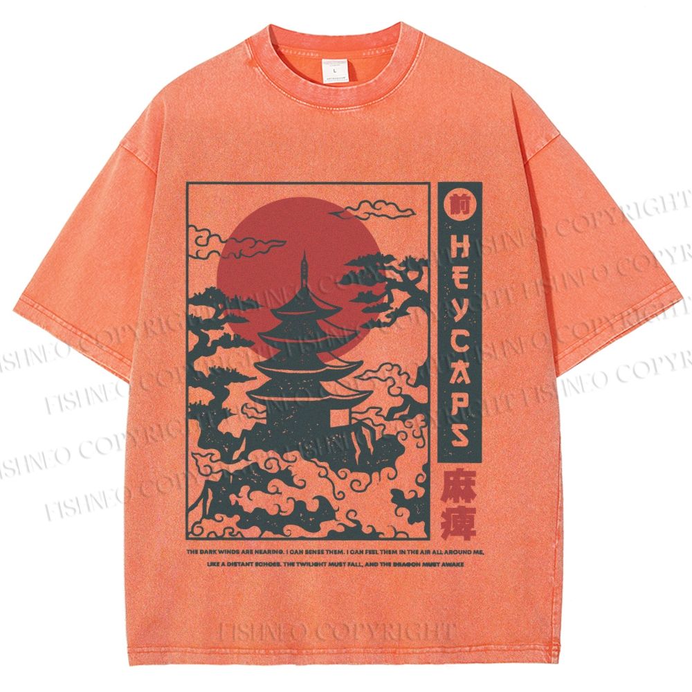 Unisex Japanese Art Printed Washed Tee