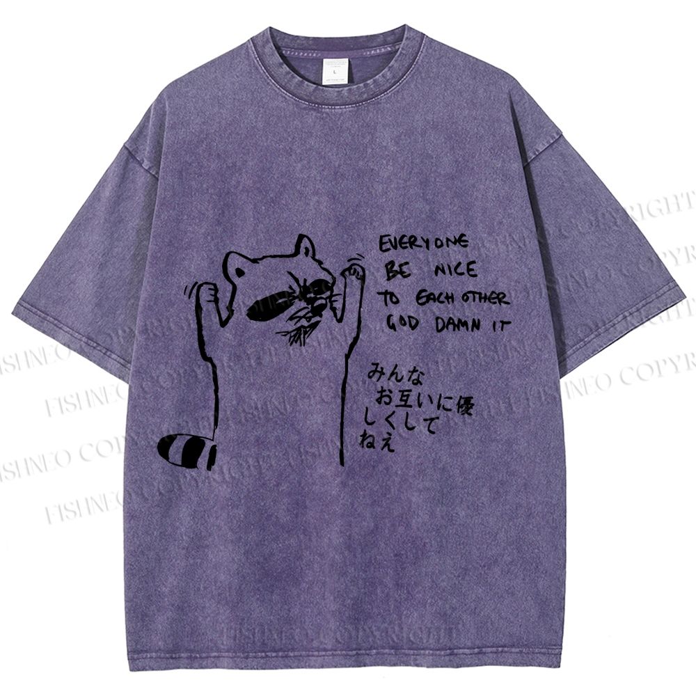 Unisex Bad Raccoon Printed Washed Tee