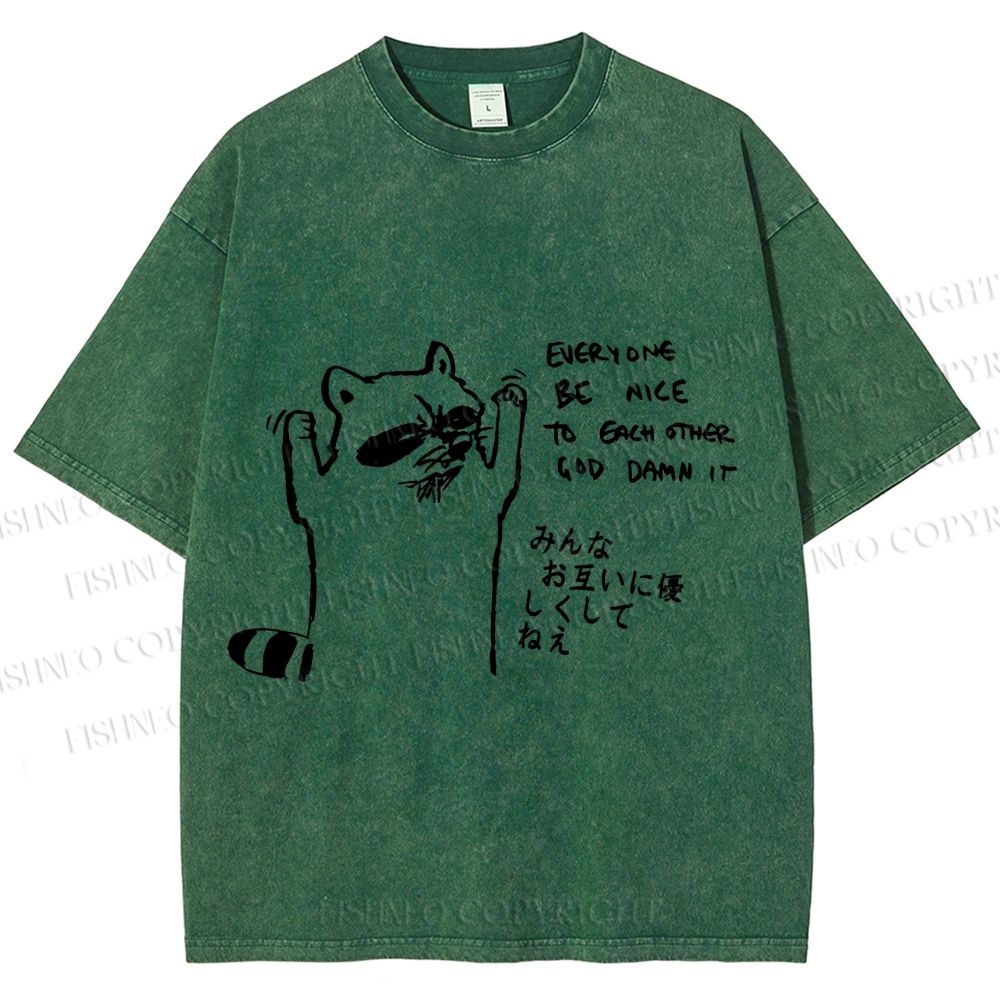 Unisex Bad Raccoon Printed Washed Tee