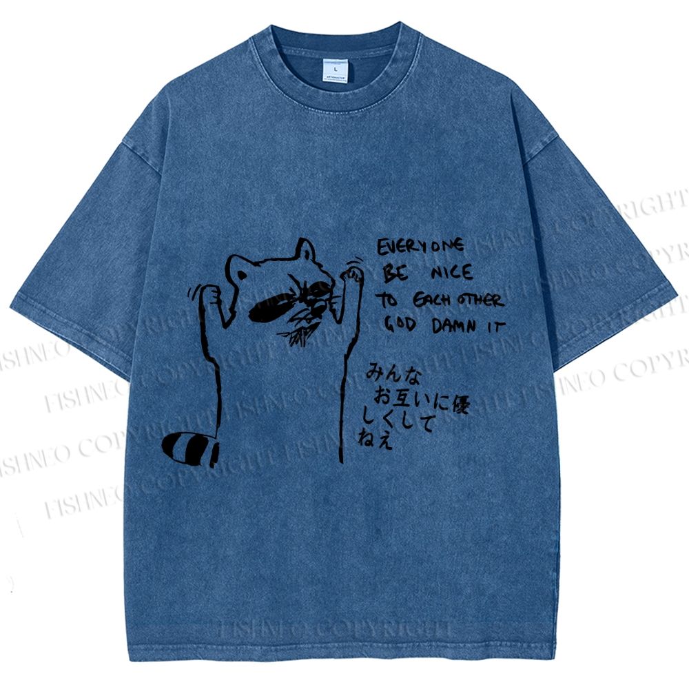 Unisex Bad Raccoon Printed Washed Tee