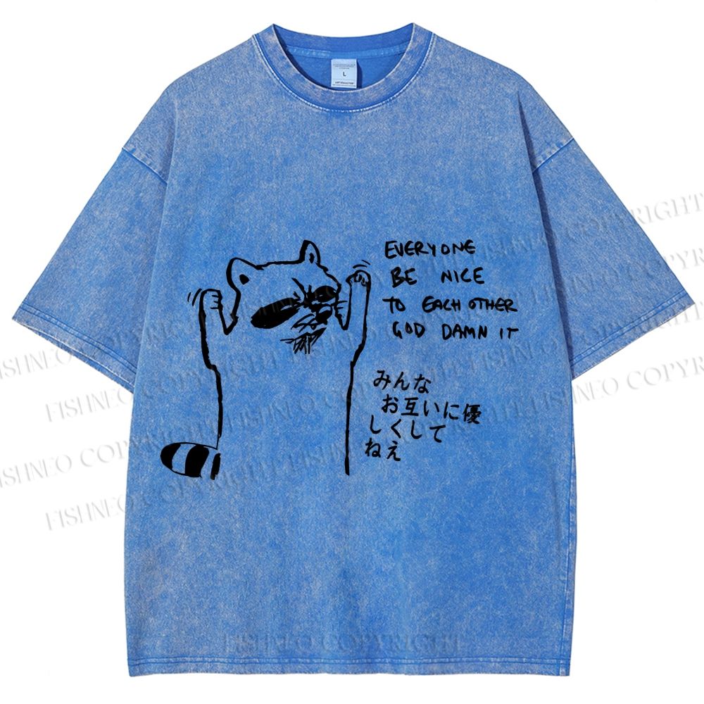 Unisex Bad Raccoon Printed Washed Tee