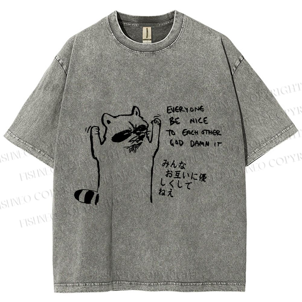 Unisex Bad Raccoon Printed Washed Tee