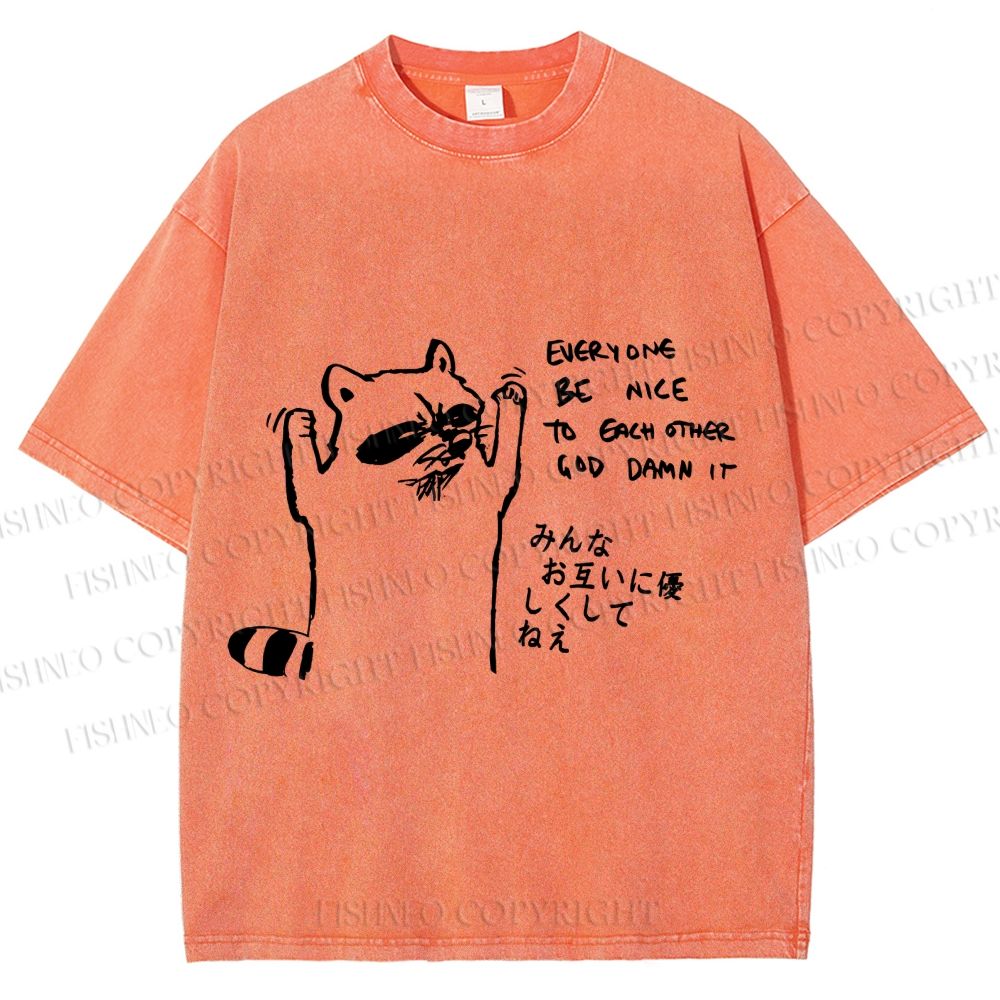 Unisex Bad Raccoon Printed Washed Tee