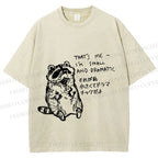 Unisex Small And Dramatic Raccoon Printed Washed Tee