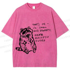 Unisex Small And Dramatic Raccoon Printed Washed Tee