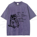 Unisex Small And Dramatic Raccoon Printed Washed Tee