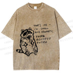 Unisex Small And Dramatic Raccoon Printed Washed Tee