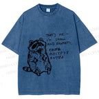 Unisex Small And Dramatic Raccoon Printed Washed Tee
