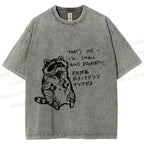 Unisex Small And Dramatic Raccoon Printed Washed Tee