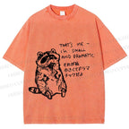 Unisex Small And Dramatic Raccoon Printed Washed Tee