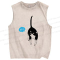 Unisex Moo Cat Say Hey Printed Washed Tank Top