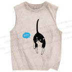 Unisex Moo Cat Say Hey Printed Washed Tank Top