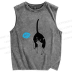 Unisex Moo Cat Say Hey Printed Washed Tank Top