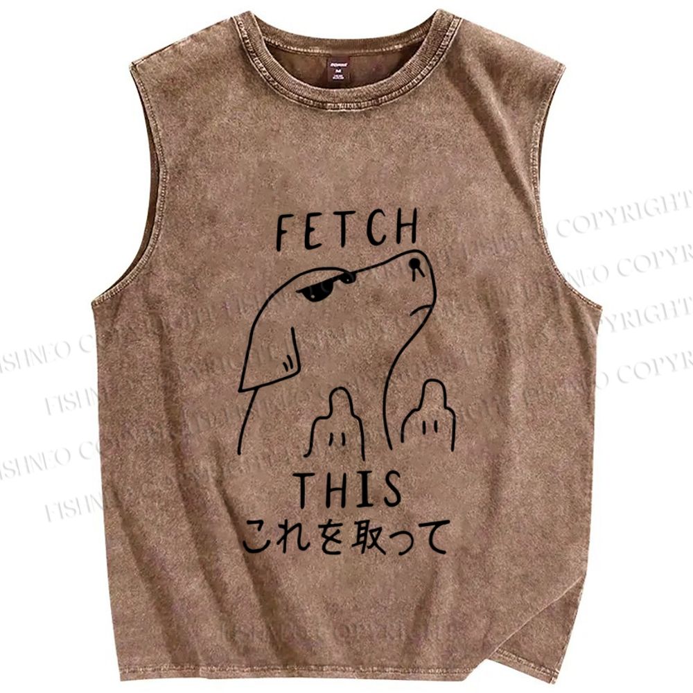 Unisex Japanese Dog Fetch This Printed Washed Tank Top