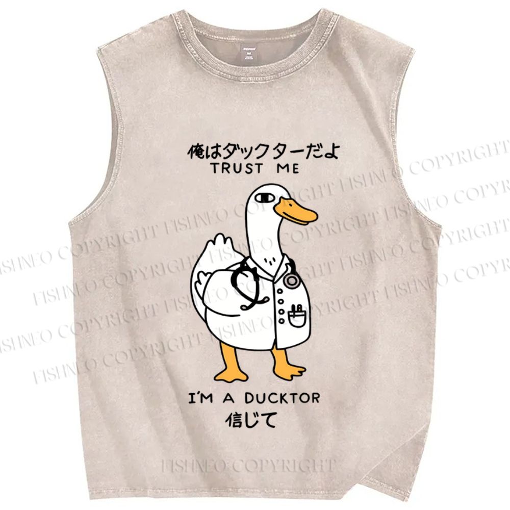Unisex Trust Ducktor Printed Washed Tank Top