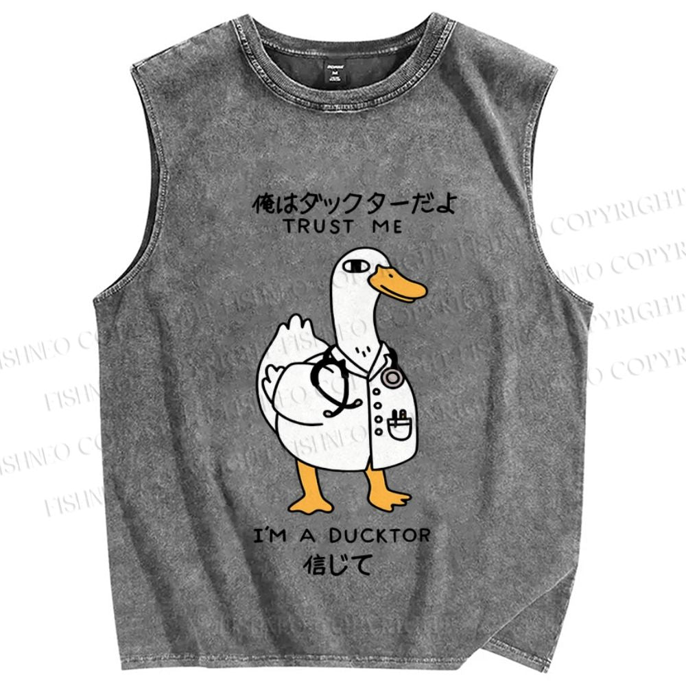 Unisex Trust Ducktor Printed Washed Tank Top