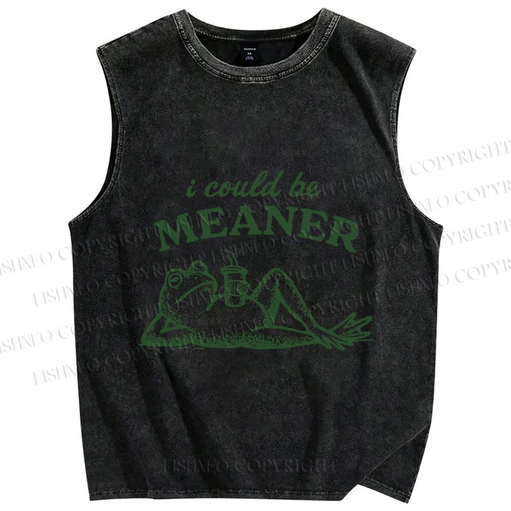 Unisex Vintage Frog Could Be Meaner Printed Washed Tank Top