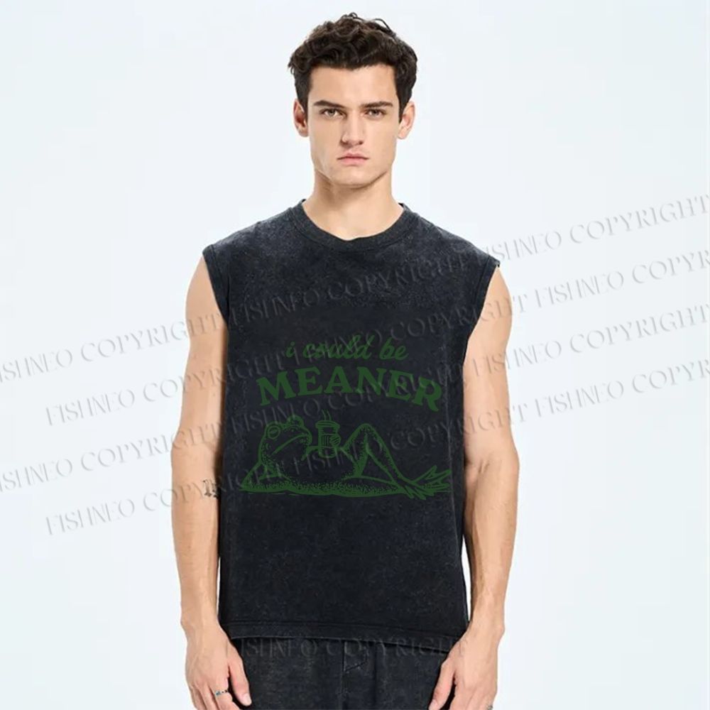 Unisex Vintage Frog Could Be Meaner Printed Washed Tank Top