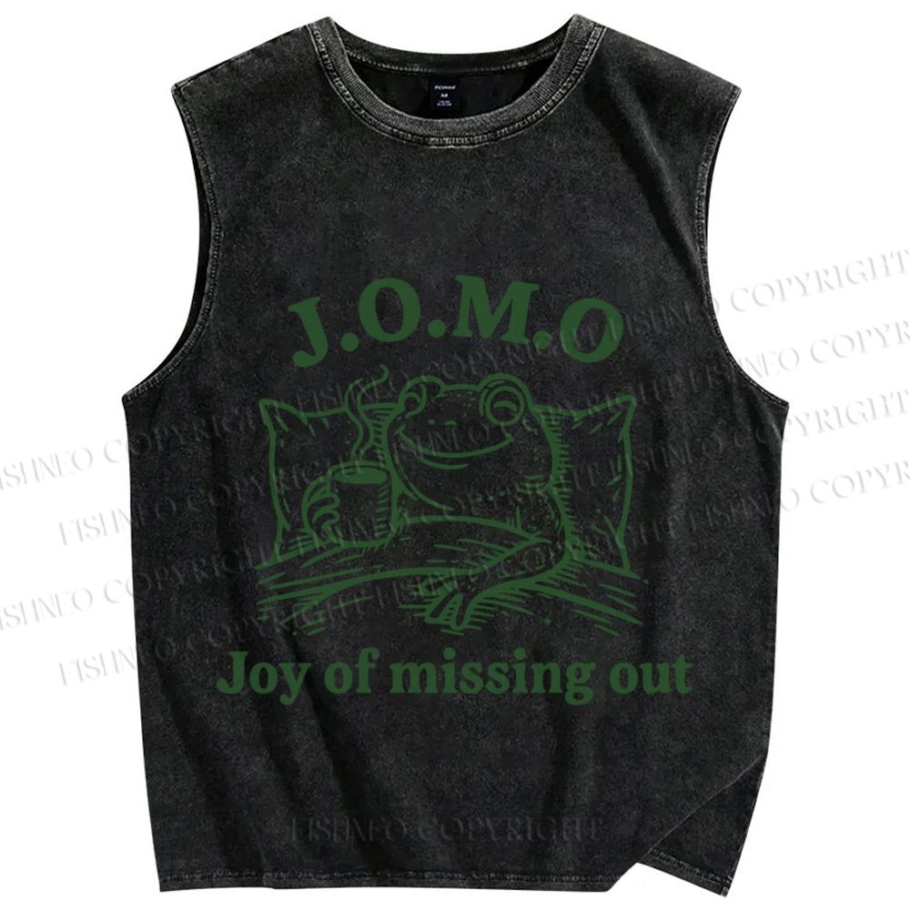 Unisex Vintage Frog Joy Of Missing Out Printed Washed Tank Top