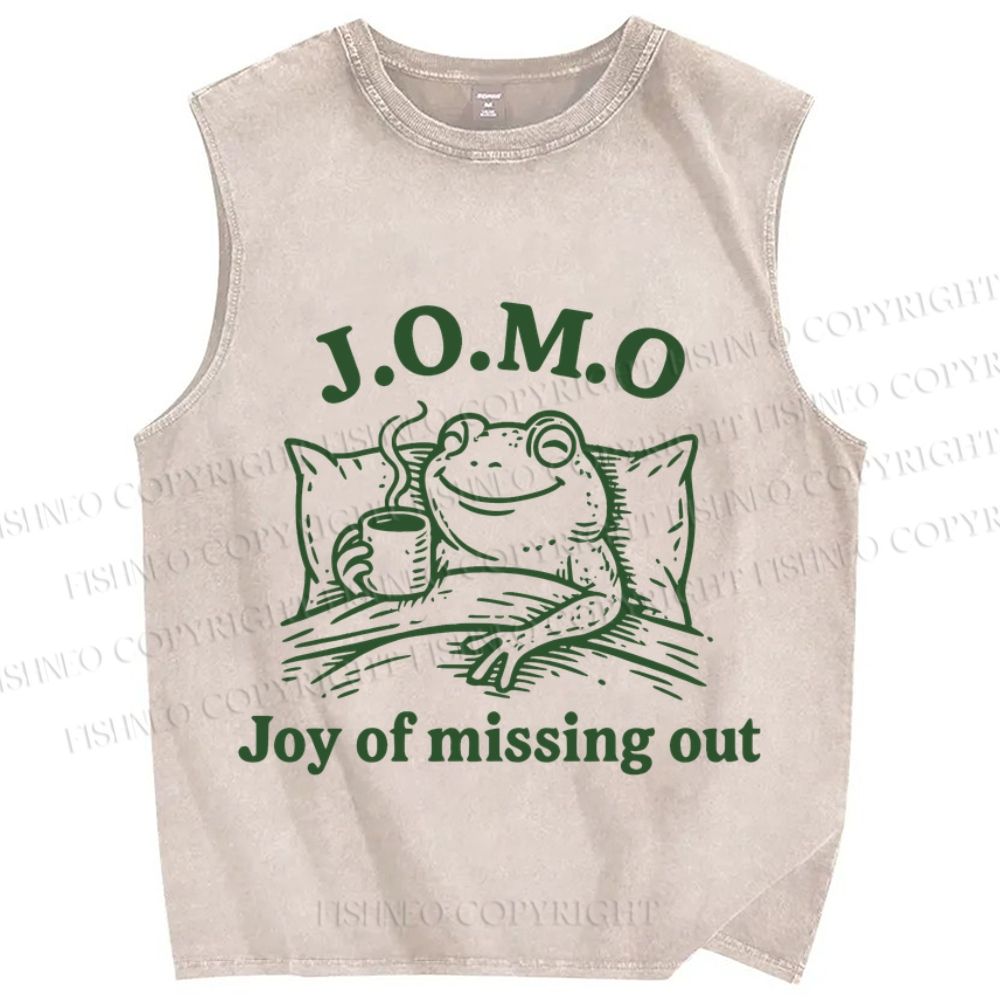 Unisex Vintage Frog Joy Of Missing Out Printed Washed Tank Top