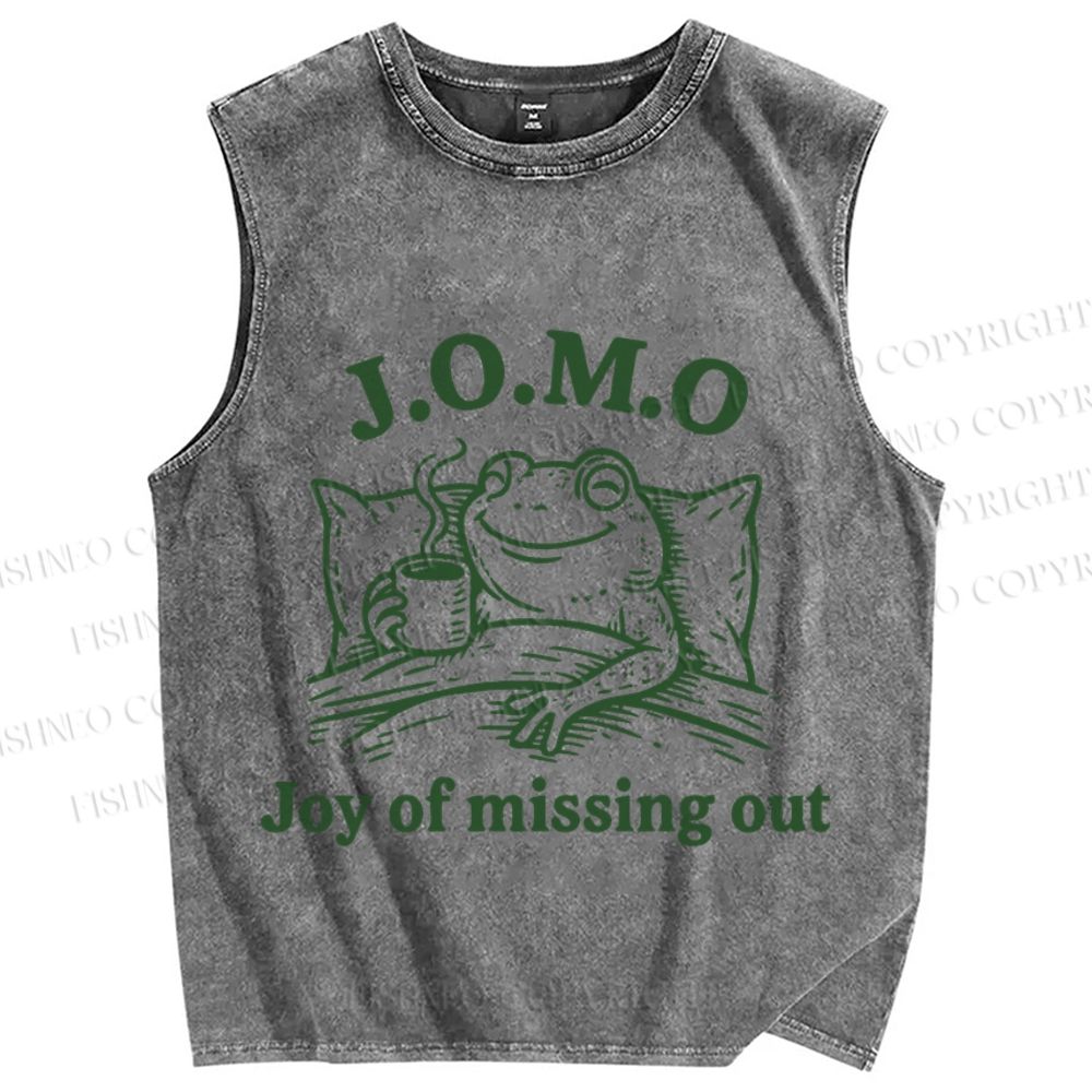 Unisex Vintage Frog Joy Of Missing Out Printed Washed Tank Top