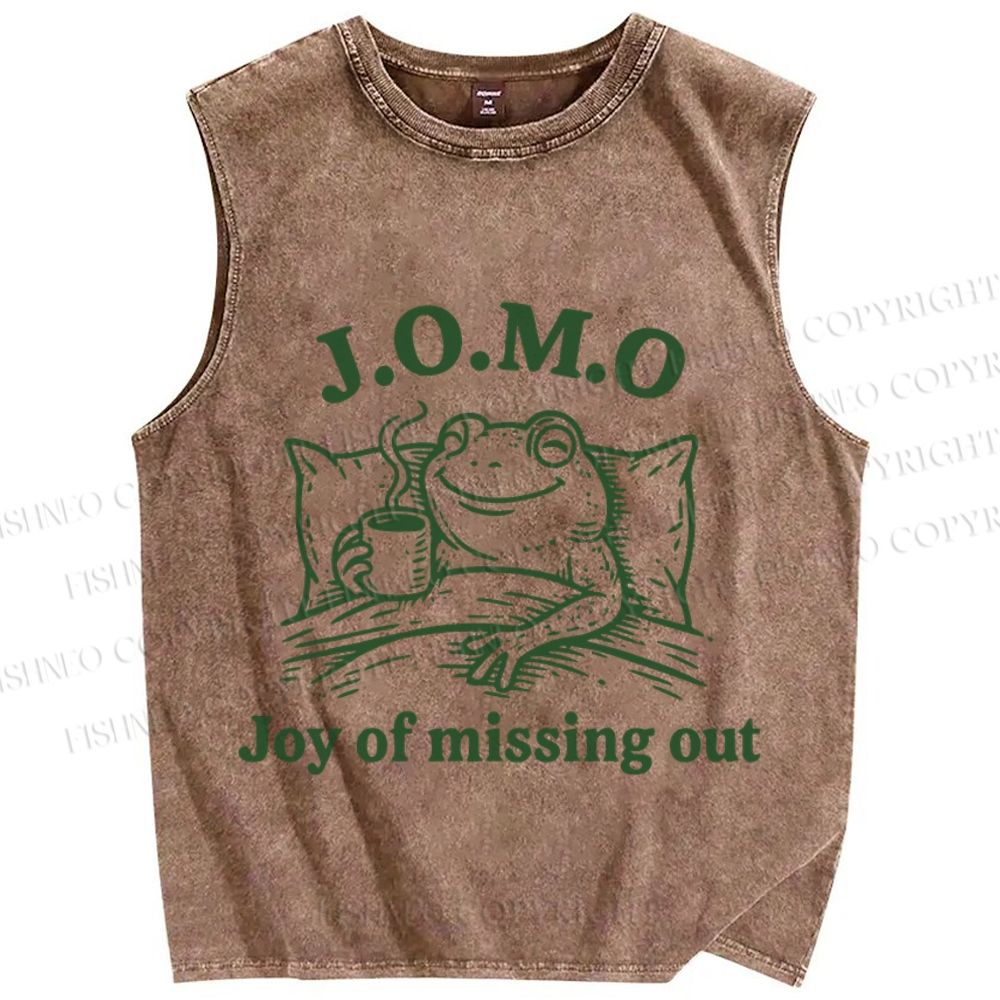 Unisex Vintage Frog Joy Of Missing Out Printed Washed Tank Top