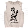 Unisex Stripper Raccoon Printed Washed Tank Top