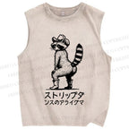Unisex Stripper Raccoon Printed Washed Tank Top