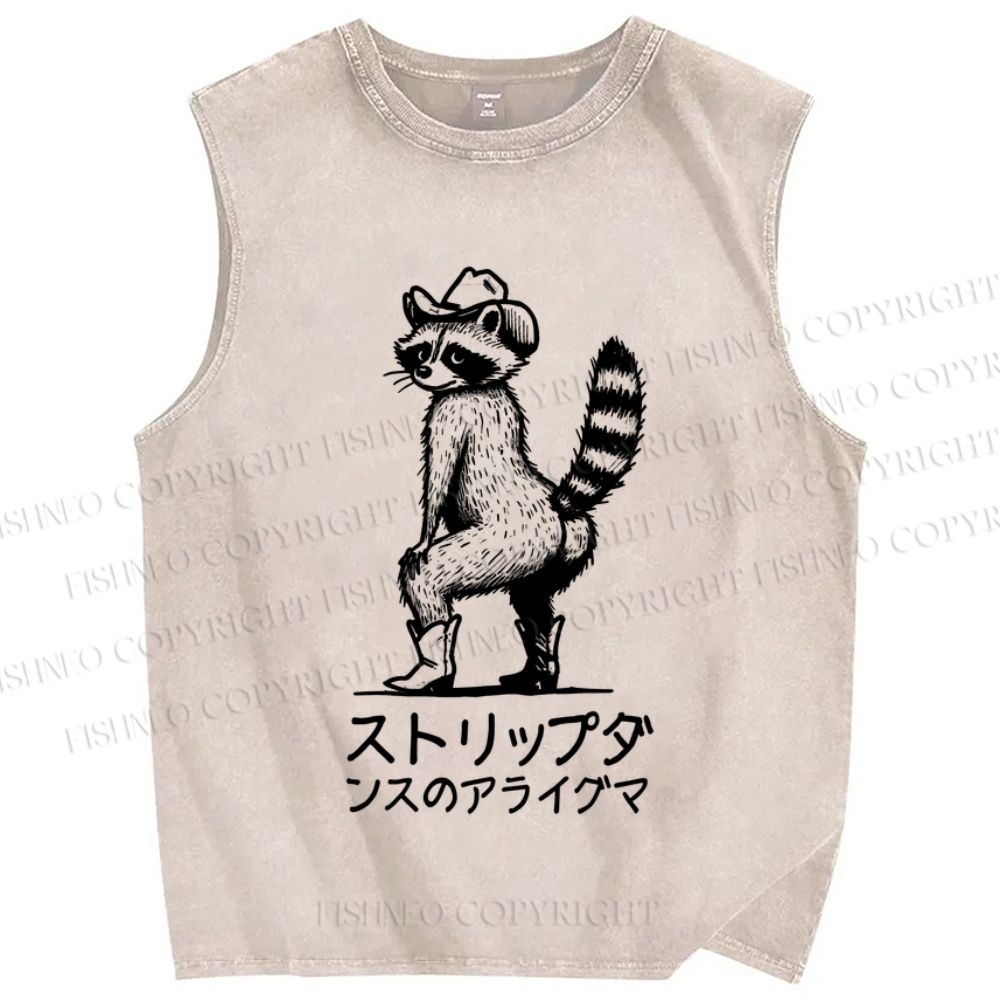 Unisex Stripper Raccoon Printed Washed Tank Top