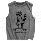 Unisex Stripper Raccoon Printed Washed Tank Top