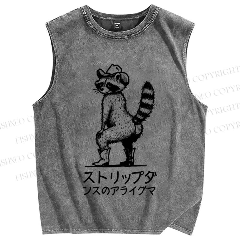 Unisex Stripper Raccoon Printed Washed Tank Top