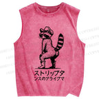 Unisex Stripper Raccoon Printed Washed Tank Top